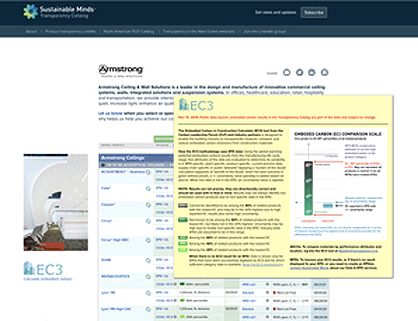 Transparency Catalog listing with EC3 data